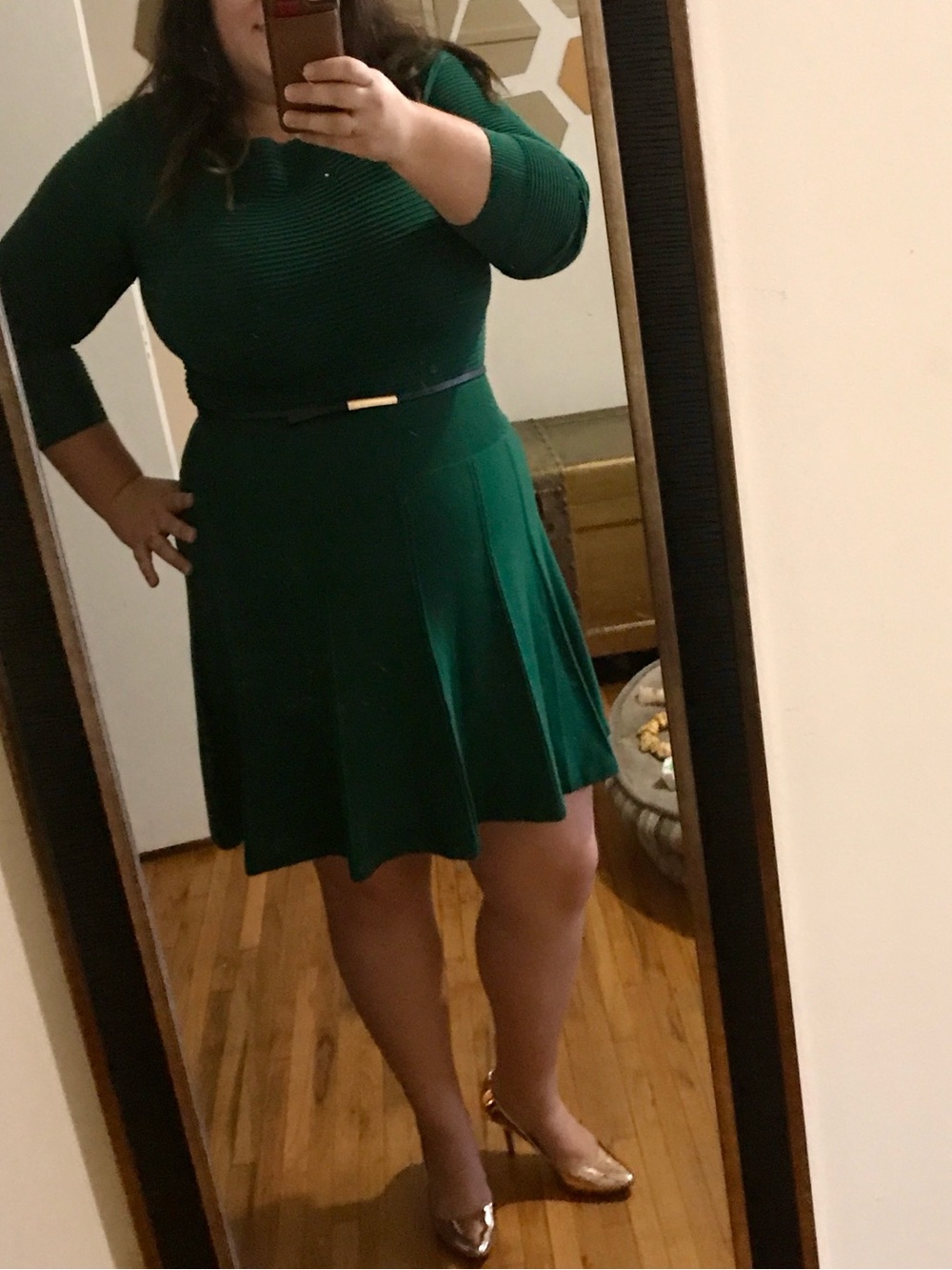 Eliza J Emerald Green Knit Fit-and-Flare Sweater Dress
